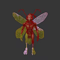 Fantasy Insectoid Creature With Green Wings Red Eyes Gold Exoskeleton Antennae And Mechanical Legs