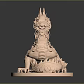Copper Qilin Sculpture With Intricate Carvings On Circular Base Decorative Ornament