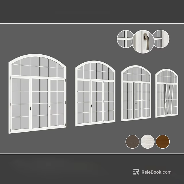 White Arched Windows With Glass Panes Various Sizes And Color Options For Home Design 3d model 