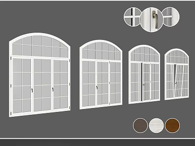 White Arched Windows With Glass Panes Various Sizes And Color Options For Home Design 3d model