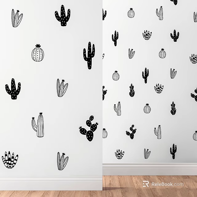 Various Cactus Pattern Wall Stickers For Home Interior Decoration Ideas 3d model 