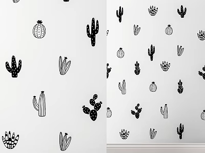 Various Cactus Pattern Wall Stickers For Home Interior Decoration Ideas 3d model