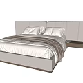 Modern Double Bed With Upholstered Headboard Wooden Bedside Table White Bedding And Brown Blanket