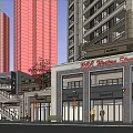 Multi Level Commercial Street Featuring Staircases Green Plants Outdoor Seating And Umbrellas