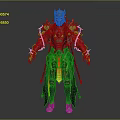 Game Movie Character in Red and Gold Intricate Armor with Flame Effect Standing Pose