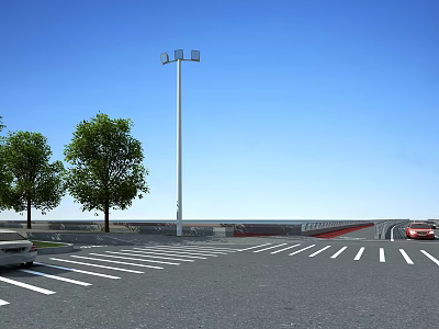 Well Designed Road Facilities With Street Lamp Pedestrian Crossing And Green Trees 3d model
