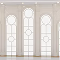 Elegant White Feature Wall Design With Arched Windows And Decorative Columns 3d model