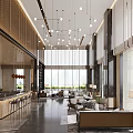 Modern Elegant Open Concept Lounge Area With Sofas Coffee Tables Pendant Lights Bookshelves Bar Counter
