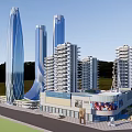 Modern Mixed Use Commercial Complex With High Rise Towers And Retail Spaces