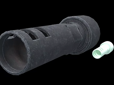 Military Weapon Tubular Component With Rough Surface Holes And White Accessory 3d model