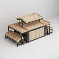 Fruit Store Fresh Fruit Display Shelves With Wooden Counter And Metal Frame Design