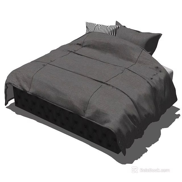 Modern Gray Double Bed Design With Tufted Headboard And Decorative Pillows 3d model 