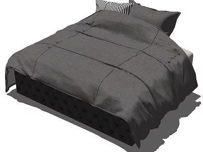 Modern Gray Double Bed Design With Tufted Headboard And Decorative Pillows 3d model