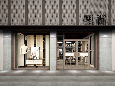 Modern Mall Store Front With Glass Door Display Window Poster And Mannequin 3d model