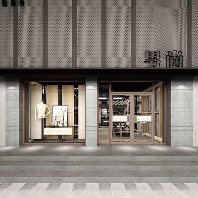 Modern Mall Store Front With Glass Door Display Window Poster And Mannequin 3d model