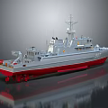 Gray And Red Warship Patrol Ship With Superstructure Antennas Deck Equipment Detailed
