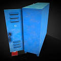 Blue Lockers With Open Doors Mirror Plates Backpack Red Card And White Paper