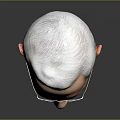 Man with gray white hair wearing glasses 3D model head on dark background with reflection