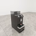 Black Coffee Machine As Modern Kitchen Appliance On Gray Tile Floor With Small Cup