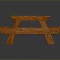 Wooden Outdoor Picnic Table With Slatted Top And Attached Benches For Garden Use