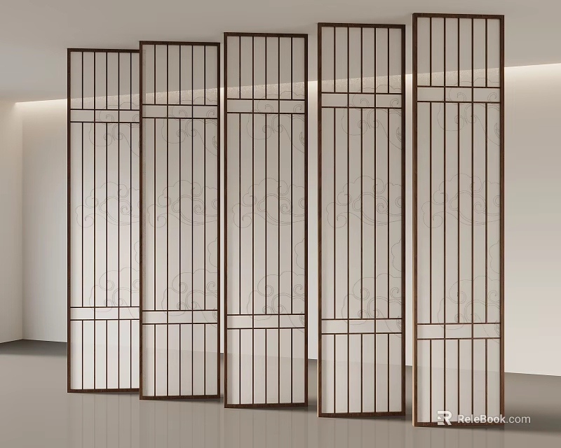 Modern Wooden Room Divider With Vertical Stripes For Interior Space Separation 3d model