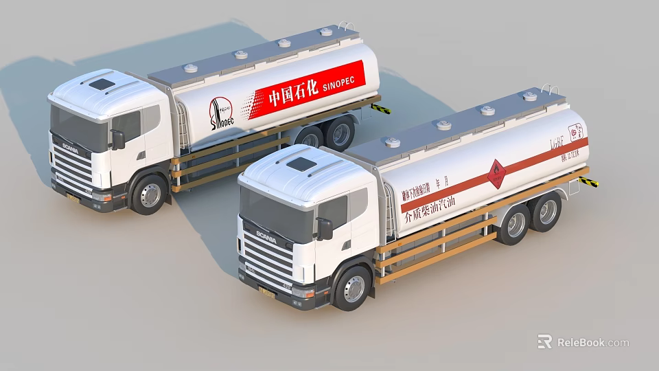 Sinopec White Oil Tank Trucks With Large Cylindrical Tank Bodies And Wheels 3d model 
