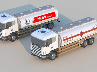 Sinopec White Oil Tank Trucks With Large Cylindrical Tank Bodies And Wheels 3d model