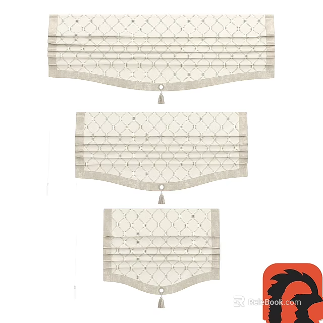 Elegant Beige Textured Pleated Window Curtains With Tassel Decor For Home 3d model 