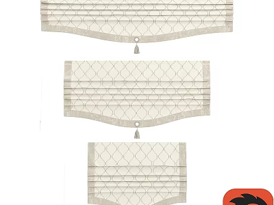Elegant Beige Textured Pleated Window Curtains With Tassel Decor For Home 3d model