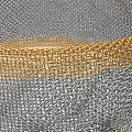 Decorative Ornament Set With Circular Metallic Mesh Gray And Gold Textured Surface