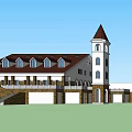 Traditional Building Exterior With Dark Roof Tower And Multiple Windows Design