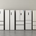 Modern White Refrigerators and Freezers Featuring Various Door Designs in Kitchen