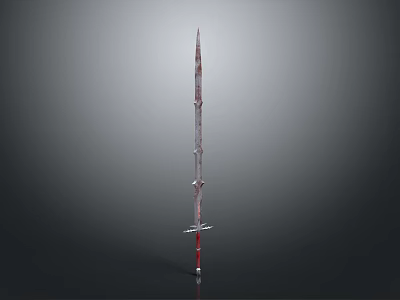 Long Slender Decorative Sword With Red Accents And Metallic Hilt 3d model