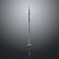 Long Slender Decorative Sword With Red Accents And Metallic Hilt