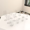 Various Wine Glasses of Different Shapes on White Hexagonal Table White Wall Window Green Plants