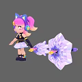 Cartoon Woman With Pink Blue Hair Star Headphones And Crystal Star Decorations
