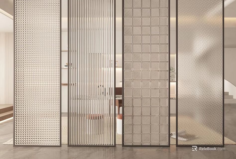 Modern Glass Partition With Textured Patterns For Elegant Home Interior Decorative Design 3d model