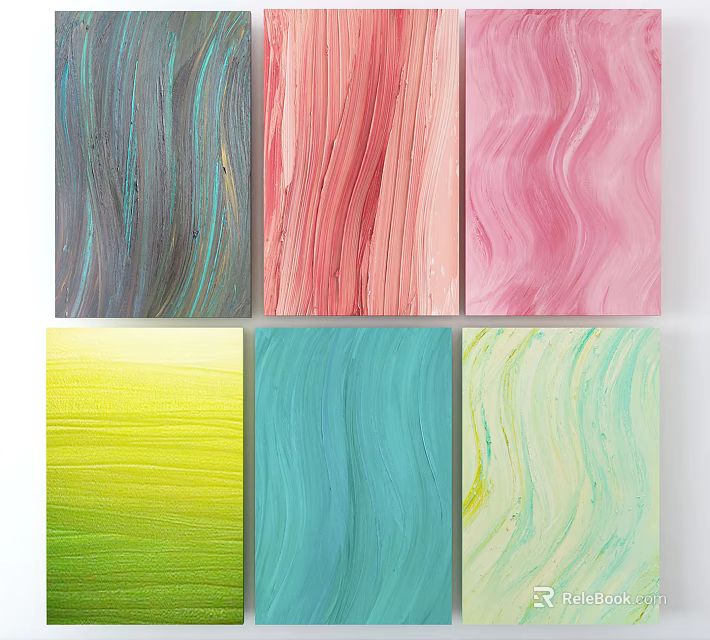 Colorful Abstract Paintings With Textured Wave Patterns For Wall Decor 3d model