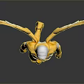 Golden Silver Angelic Figure With Metallic Wings In Walking Pose