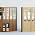 Modern Wooden Bookcases In Dark Brown And Light Wood Tones With Books And Decor Items
