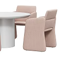 Modern Round White Dining Table Set With Beige Upholstered Chairs 3d model