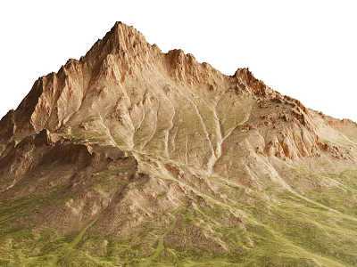 Scenic Brown Mountain Landscape With Green Grass Textured Terrain And Natural Paths 3d model