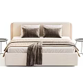 Modern Upholstered Double Bed With Brown Pillows Blanket And Side Tables 3d model