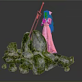 Female Character Standing In Pink Dress With Large Sword By Mossy Rocks