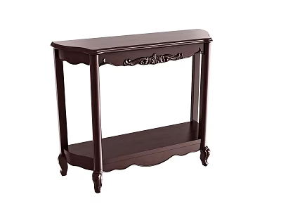Classic Wooden Entryway Console Table With Carved Details Lower Shelf And Curved Legs 3d model