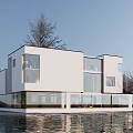Modern Detached Villa With Sleek White Exterior Large Glass Walls Waterfront And Trees