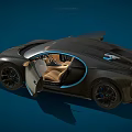 Carbon Fiber Super Car With Open Scissor Doors Blue Accents And Leather Seats