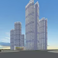 Modern High Rise Residential Building With Curved Exterior Glass Windows And Balconies
