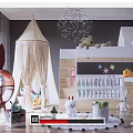 Playful Kids Room Interior With Tented Canopy Bunk Bed Stuffed Toys Chalkboard and Star Decorations