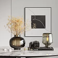 Tabletop Decorative Ornament Set With Dried Flower Vase Vintage Camera Lamp Book And Candles
